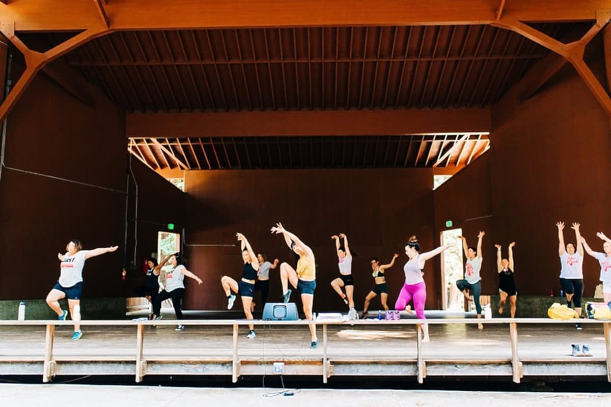 Women dancing during a dance workshop with Nicole Gervacio at the compact summer camp in la Honda, CA