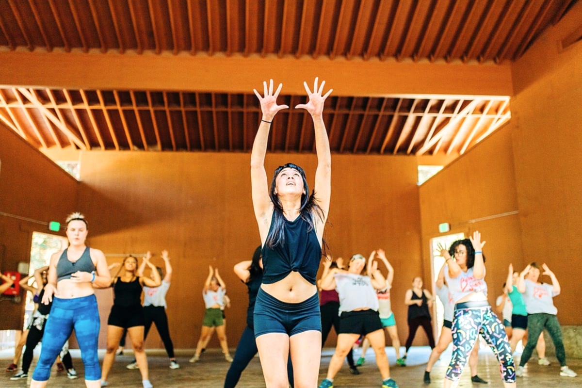 Women dancing during a dance workshop with Nicole Gervacio at the compact summer camp in la Honda, CA