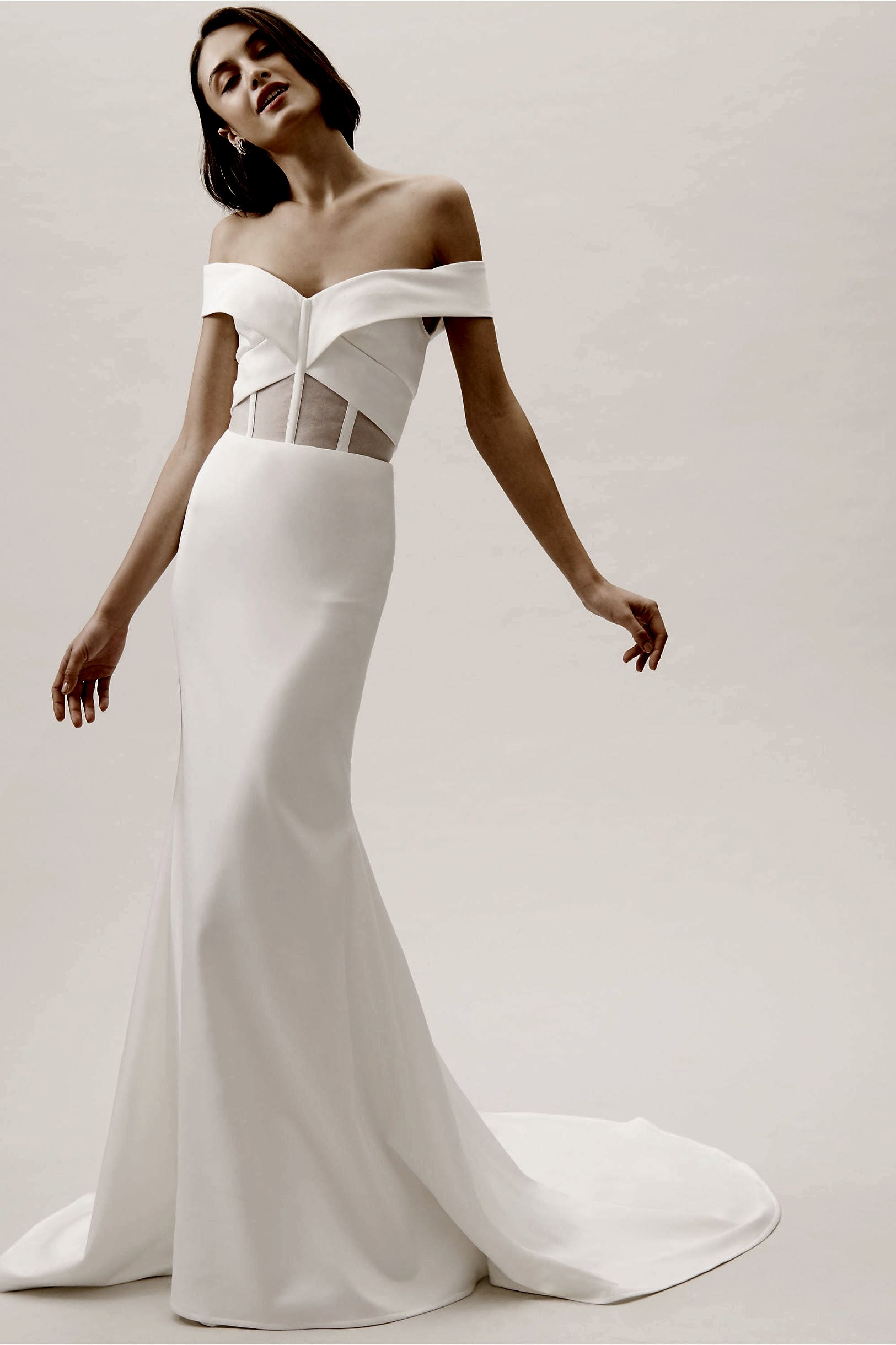 Hamilton Gown from BHLDN: off the shoulder v-neck with with sheer waist with ribbing  