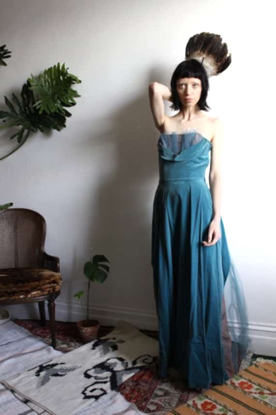 Blue velvet winter wedding dress