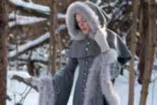 Fur trimmed grey winter wedding dress
