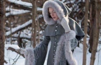 Fur trimmed grey winter wedding dress
