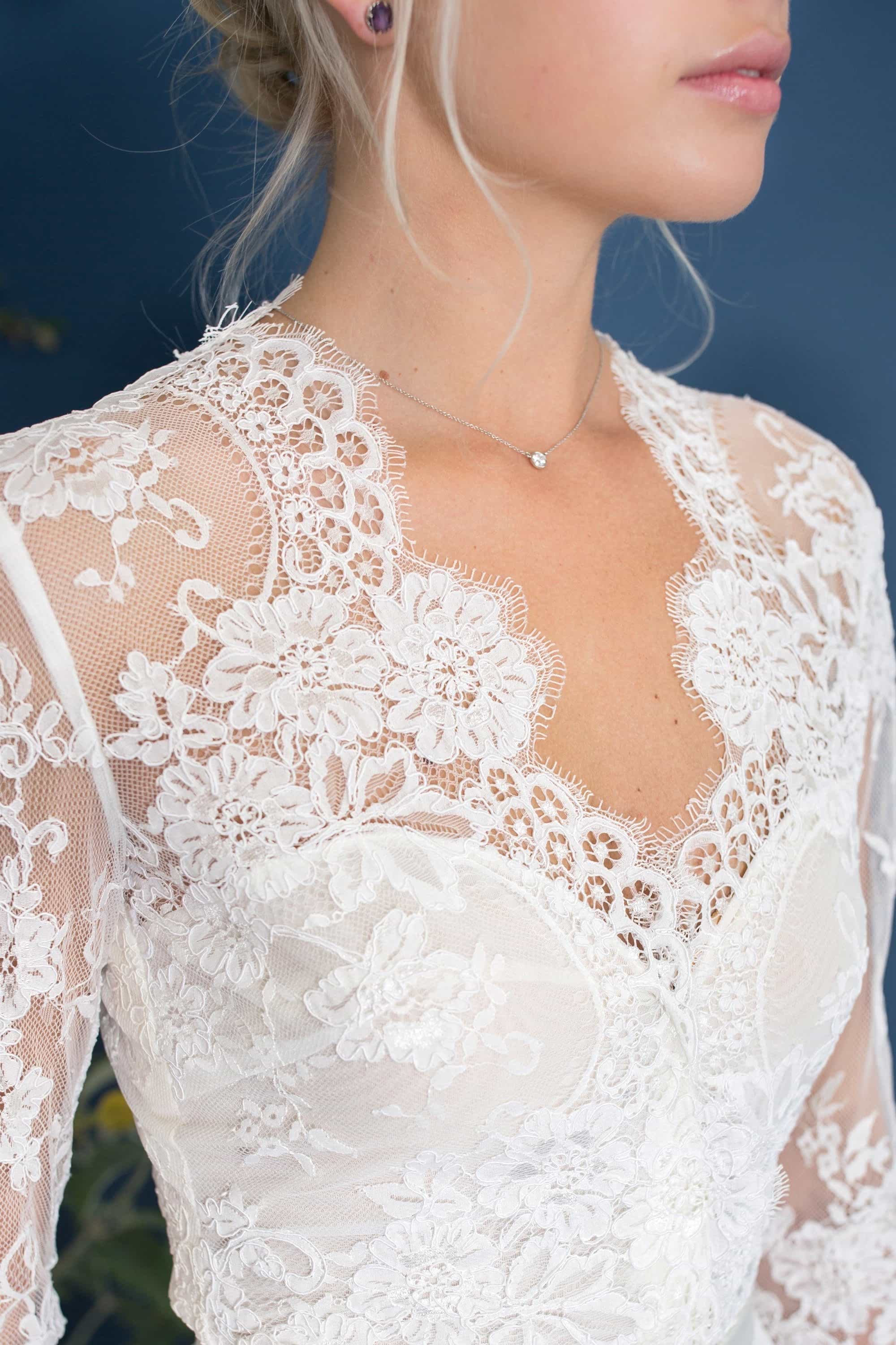 closeup of woman's neckline in a lace top