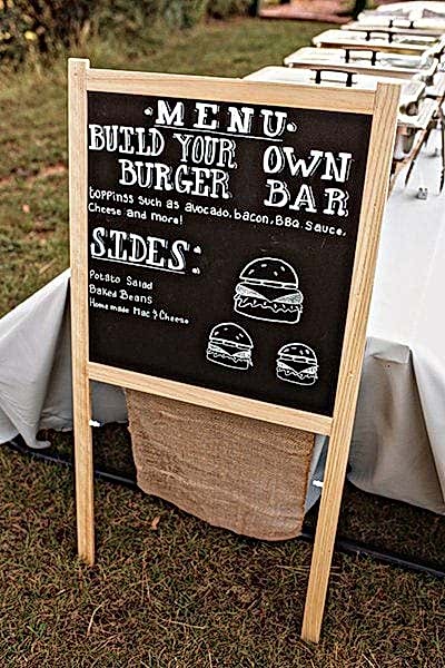 wedding ideas for a do it yourself burger bar with chalkboard menu