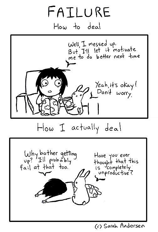 A black and white comic illustrating "Failure: How to deal"