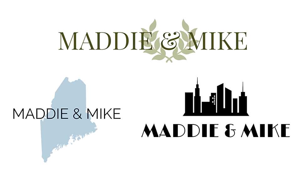 three logos for a couple named maddie and mike made with the squarespace logo tool