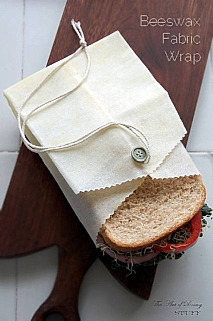 Buttoned beeswax pouch with a sandwich inside for bridal shower favors