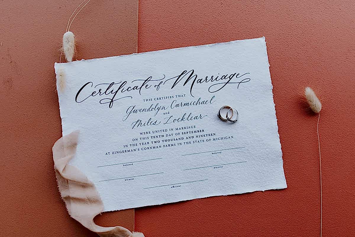 Photo of a certificate of marriage