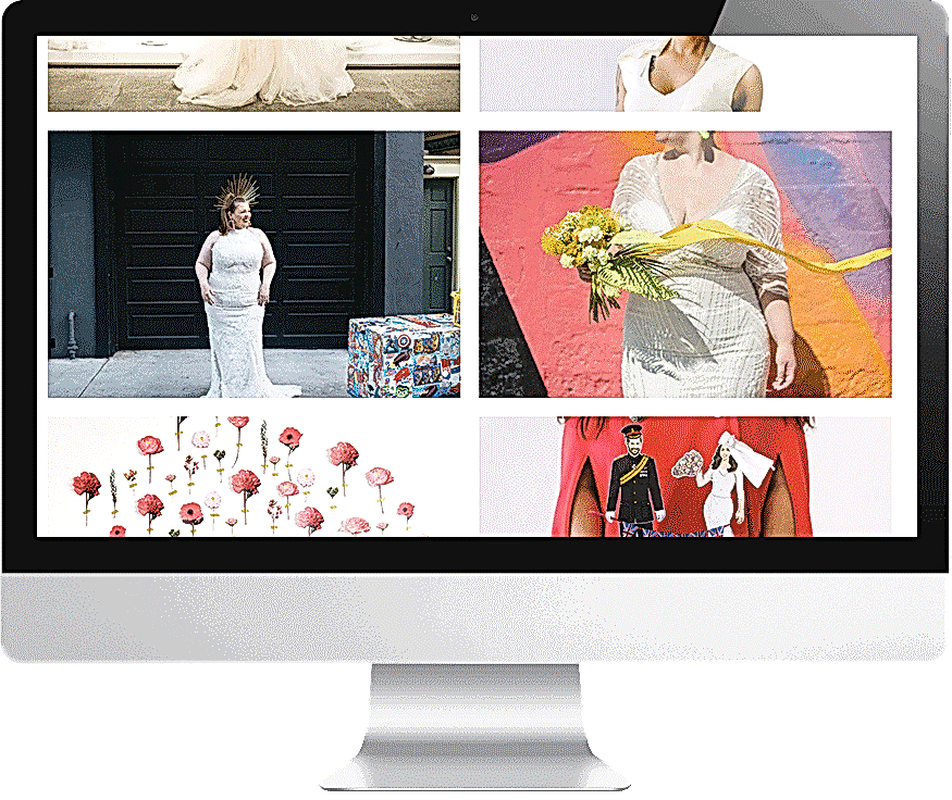 A computer screen displays various website gallery images