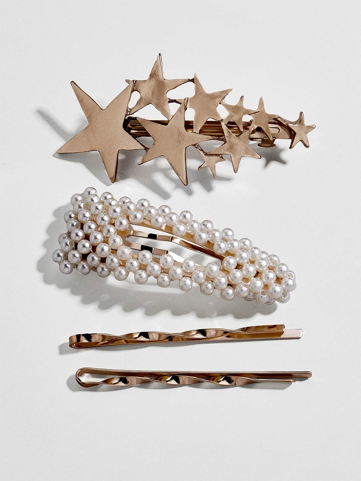 Brass and pearl hair clips