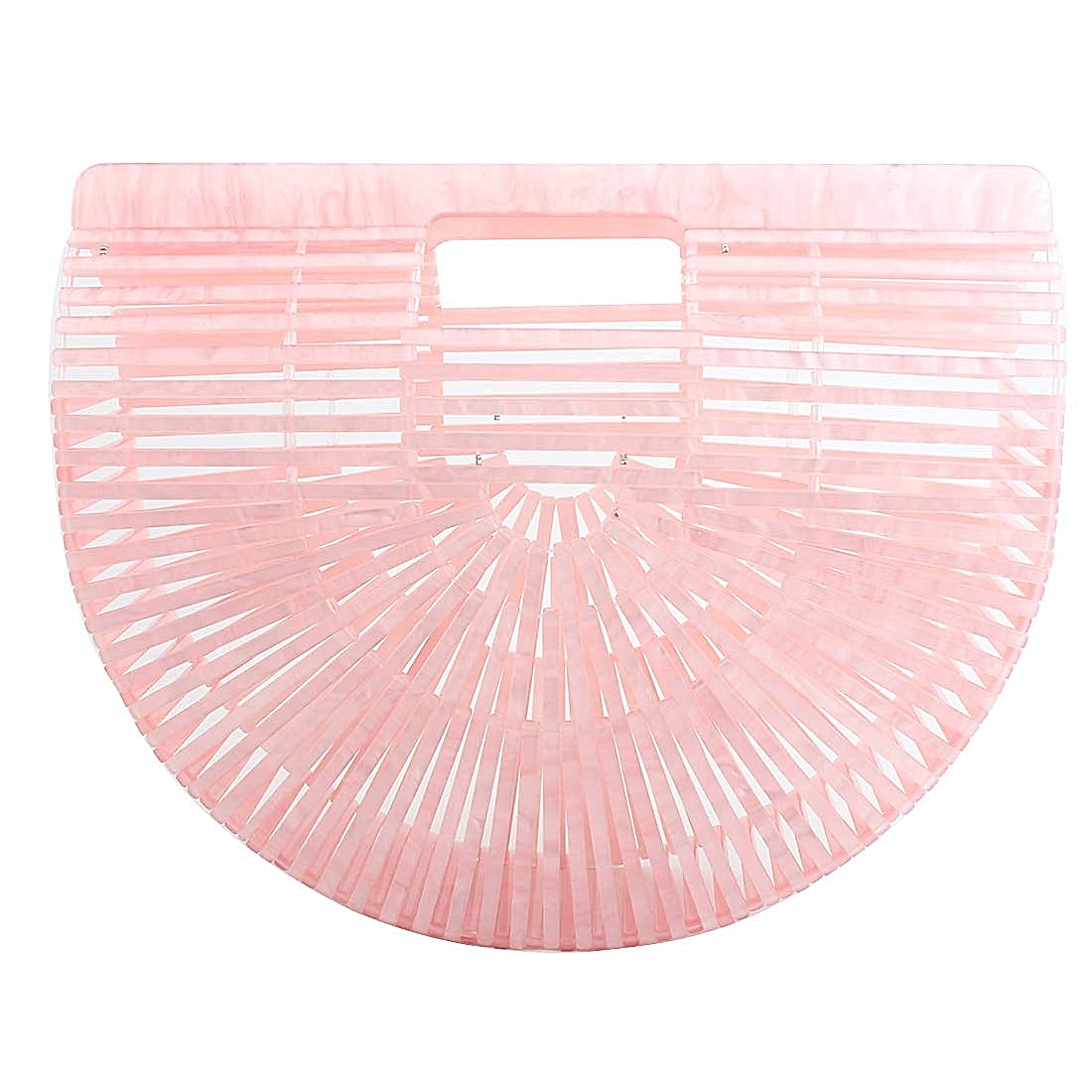 a see through pink acrylic hand bag
