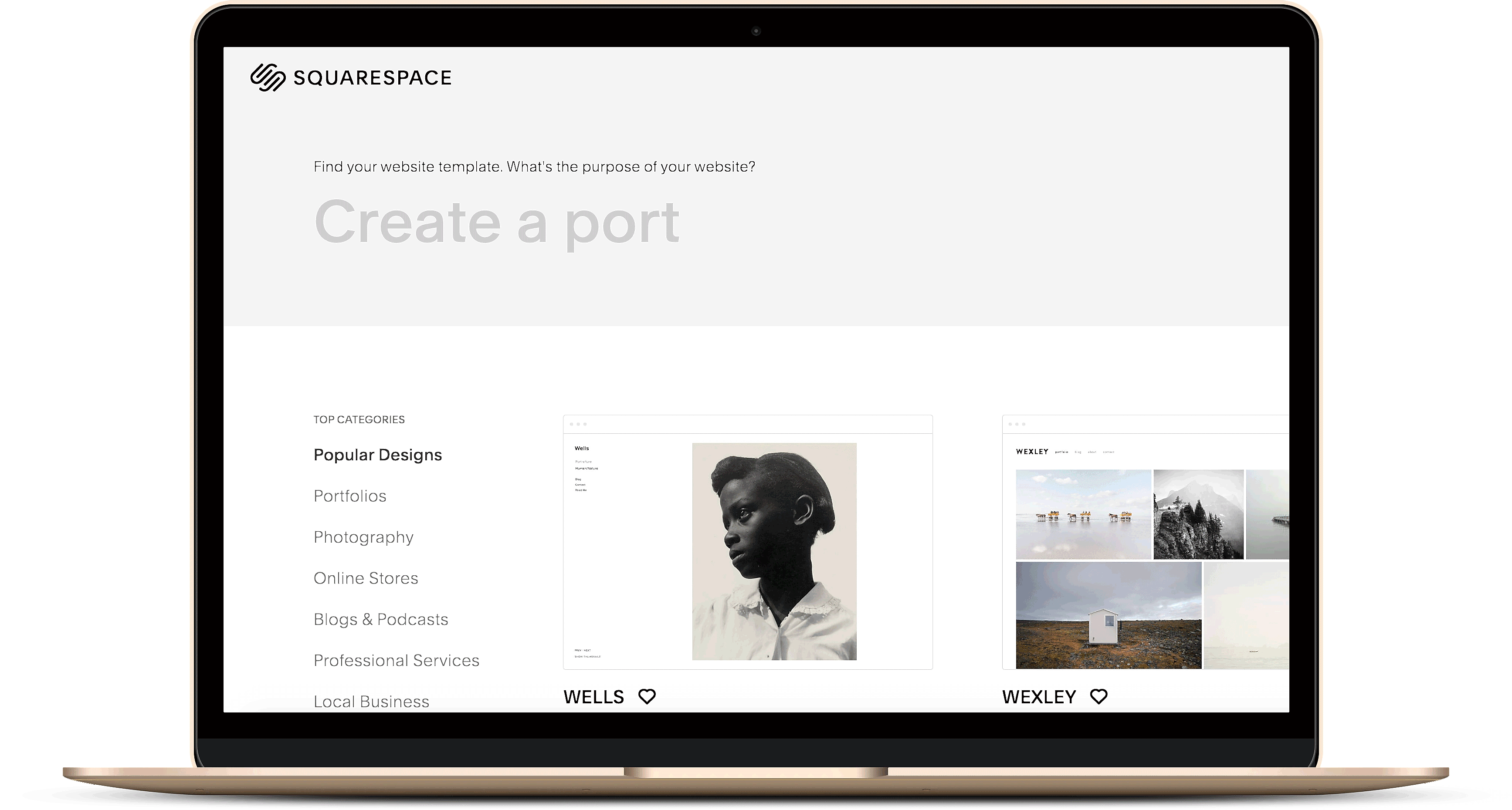 Laptop screen gif of Squarespace template website