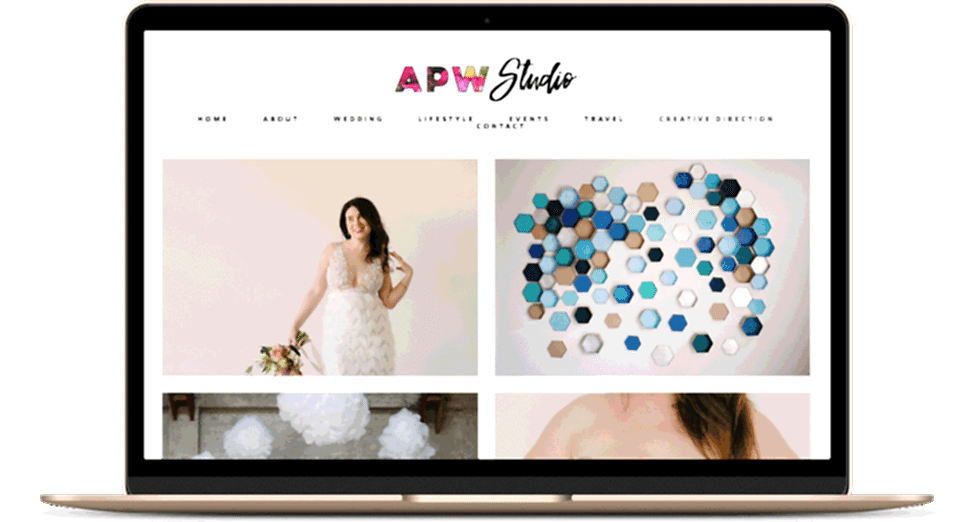 Laptop screen gif scrolling through the art direction page of APW Studio website