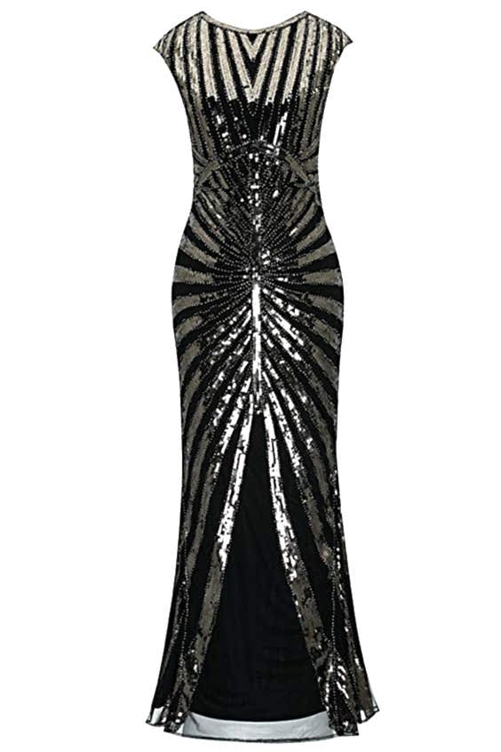 A full length flapper dress.