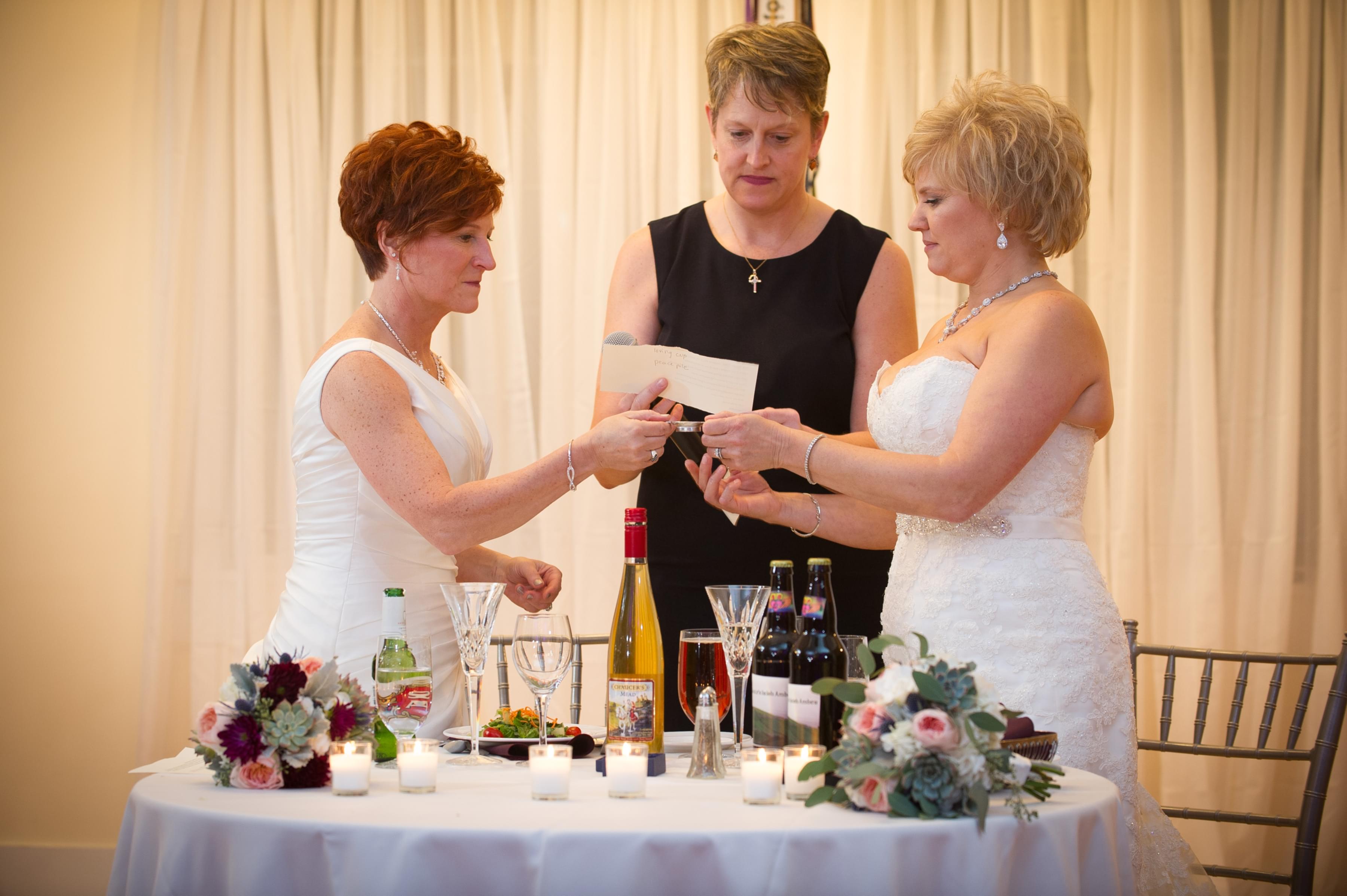 A wedding couple during their ceremony.