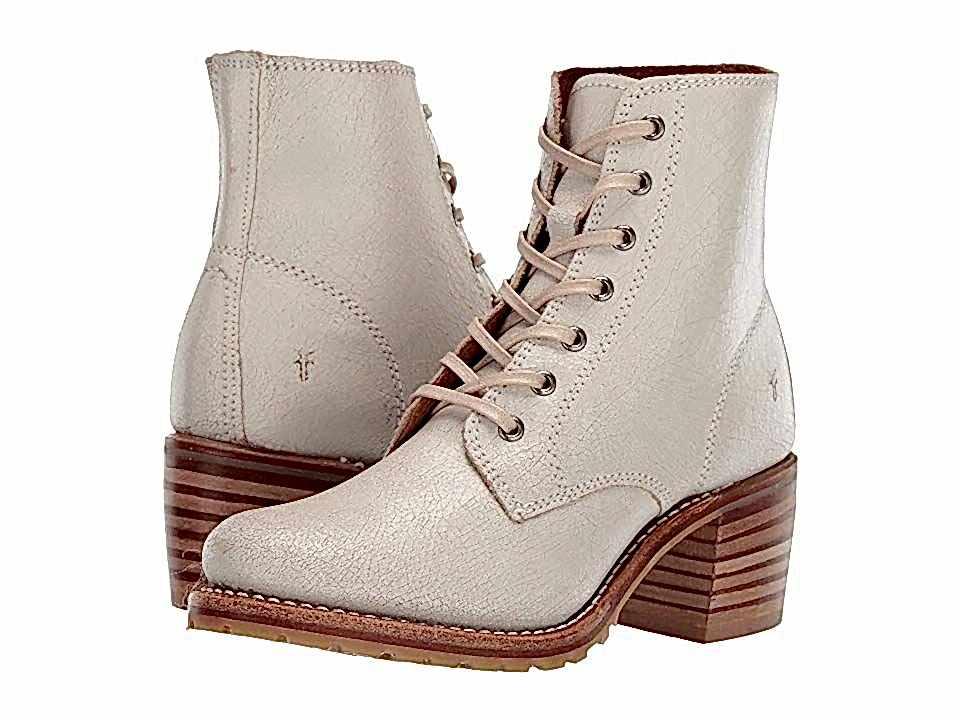 Hiking shoes with an elevated heel.