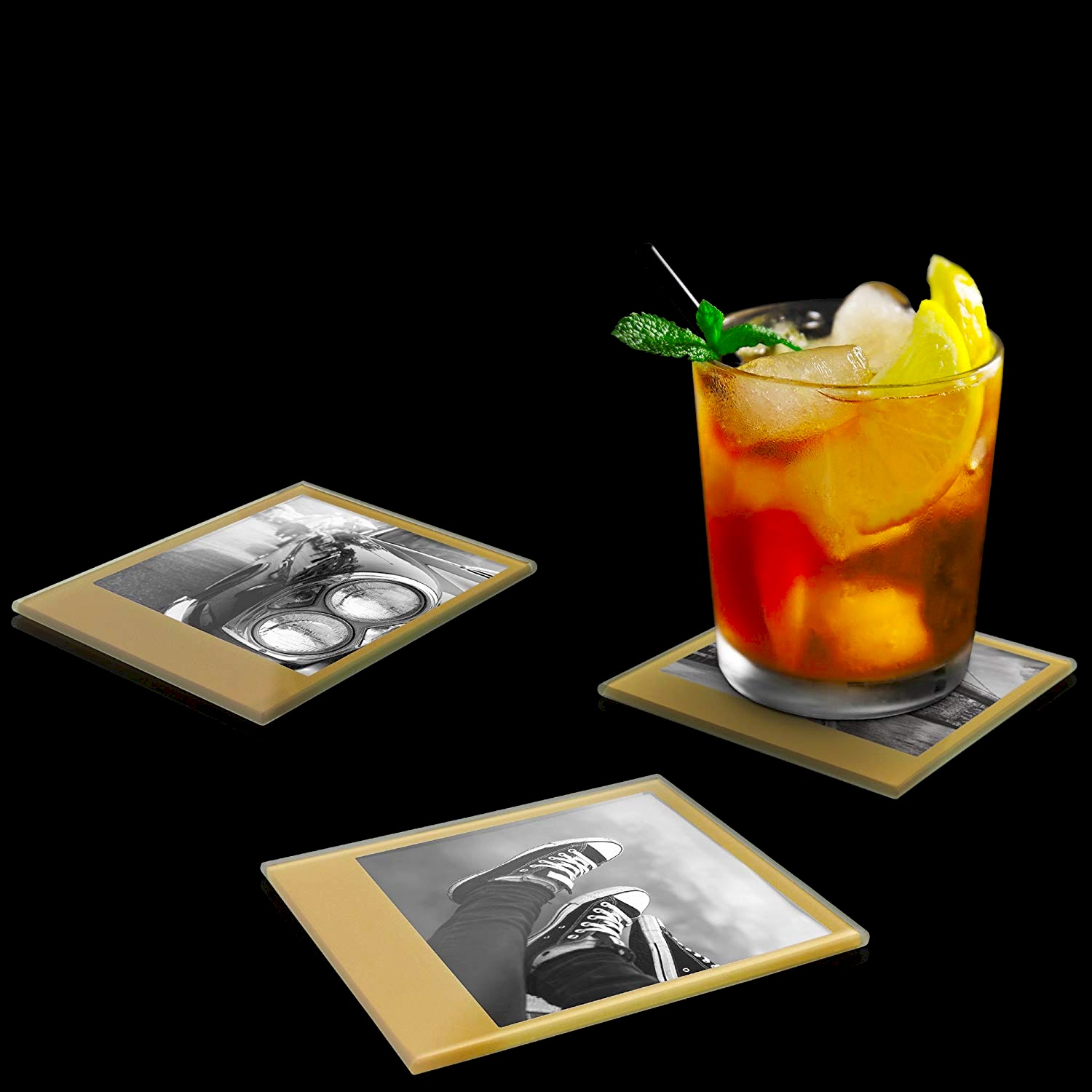 A set of gold cup coasters