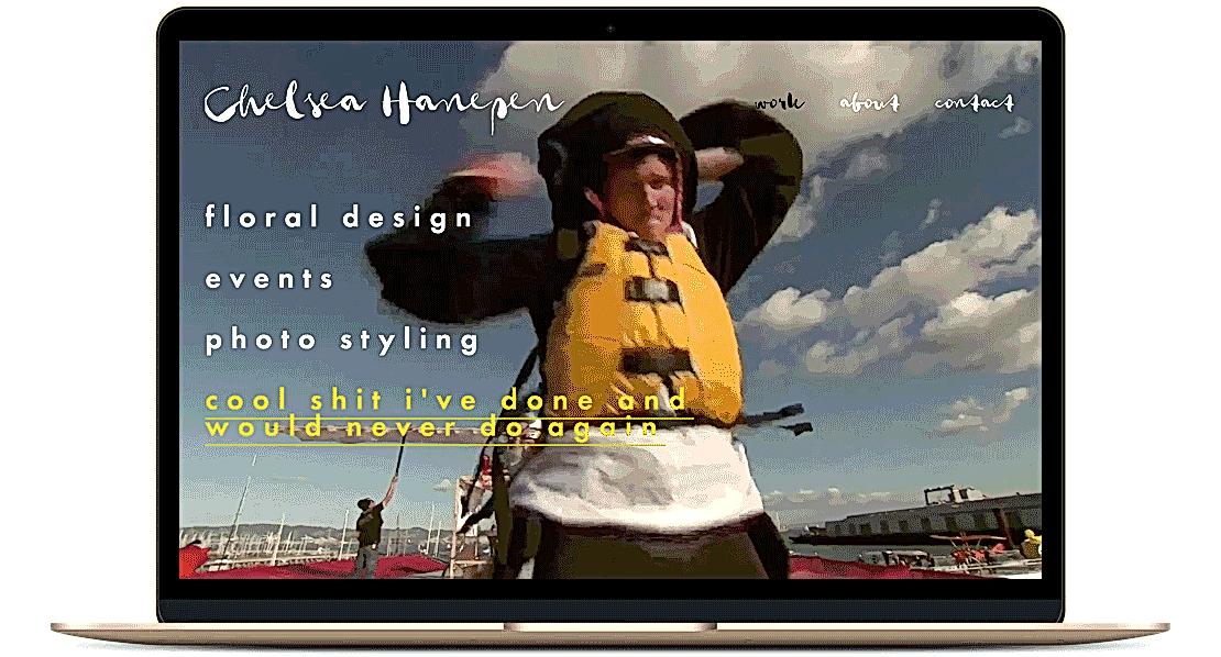 Laptop with moving image of squarespace portfolio website