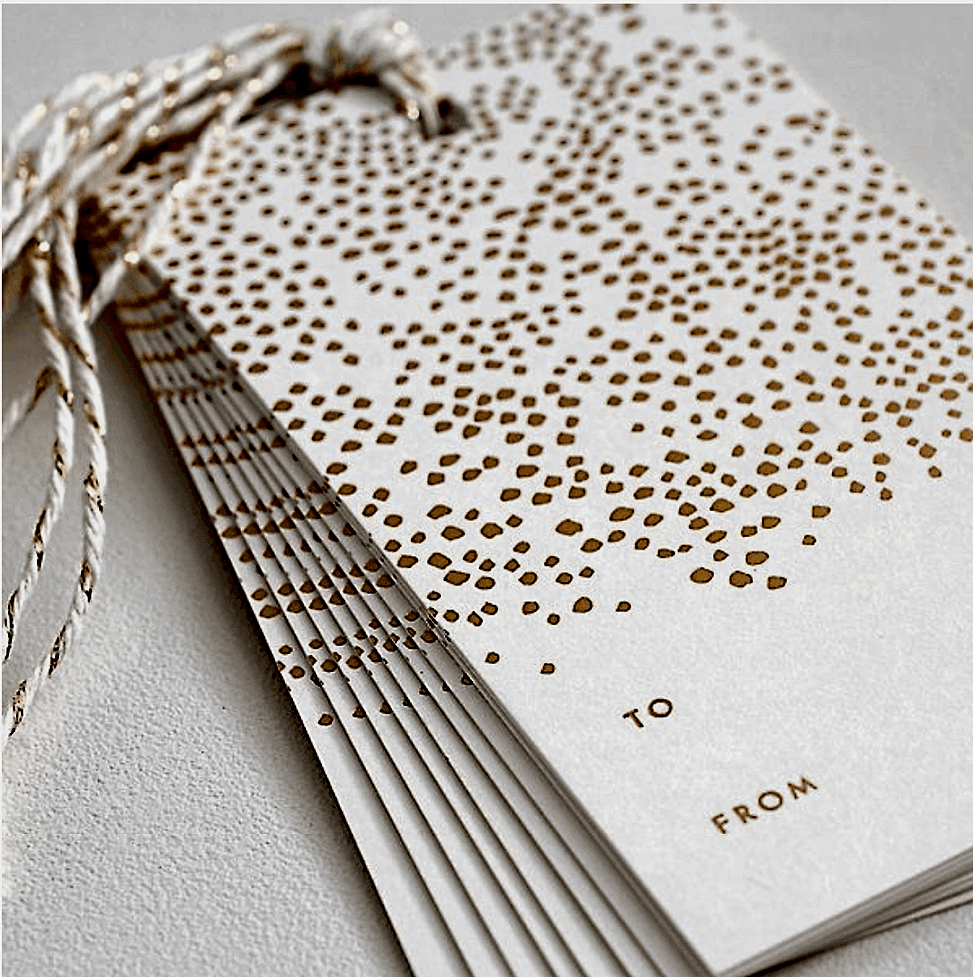 A pile of dot gift tags.