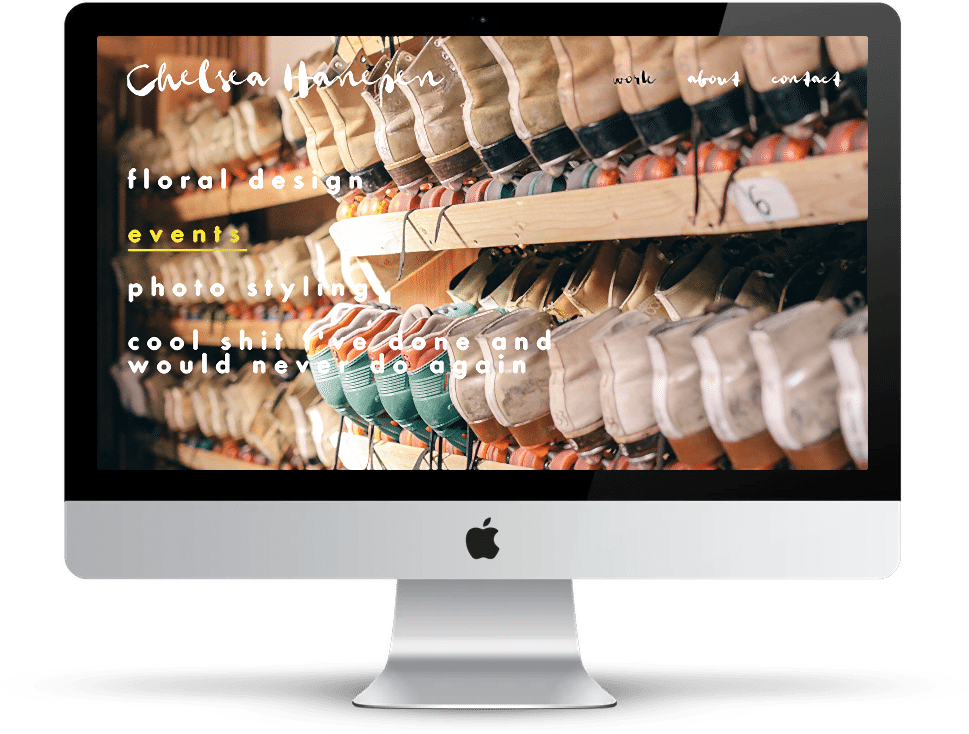 Computer screen with Squarespace portfolio website image