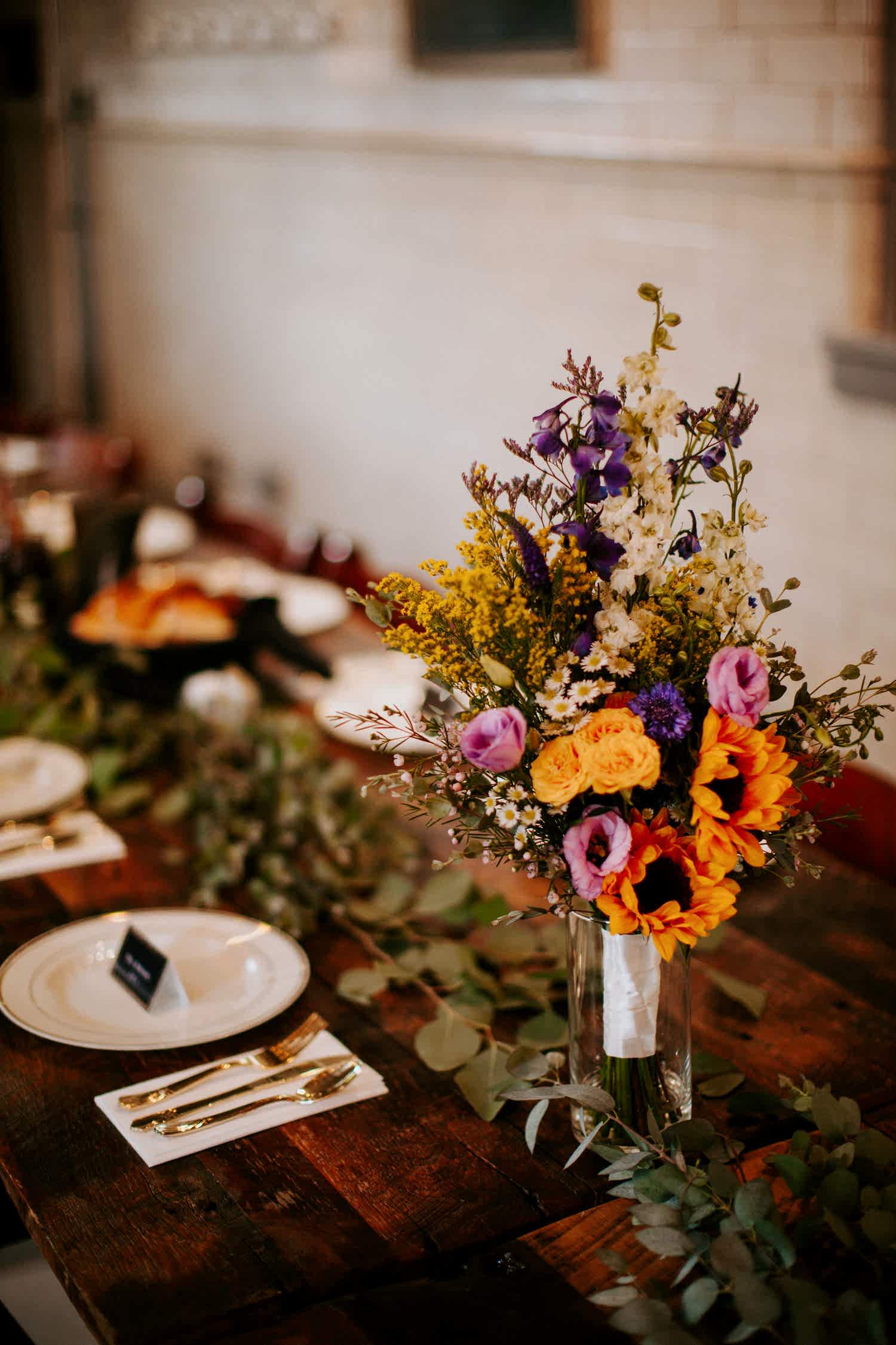 A wedding bouquet on a table.