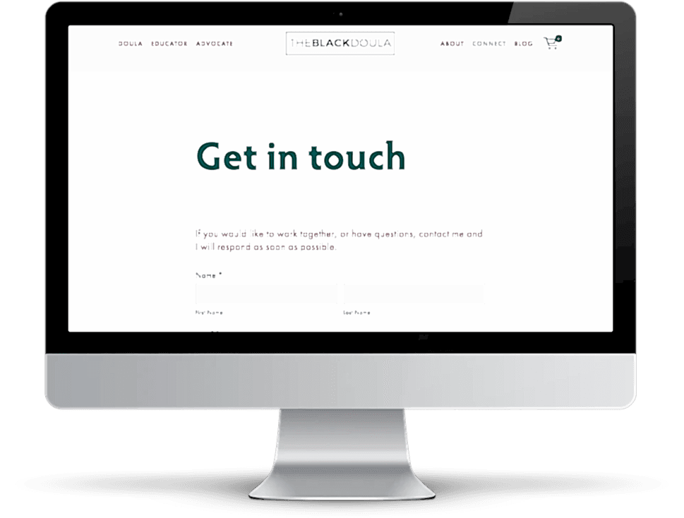 Screenshot of contact form on The Black Doula website.