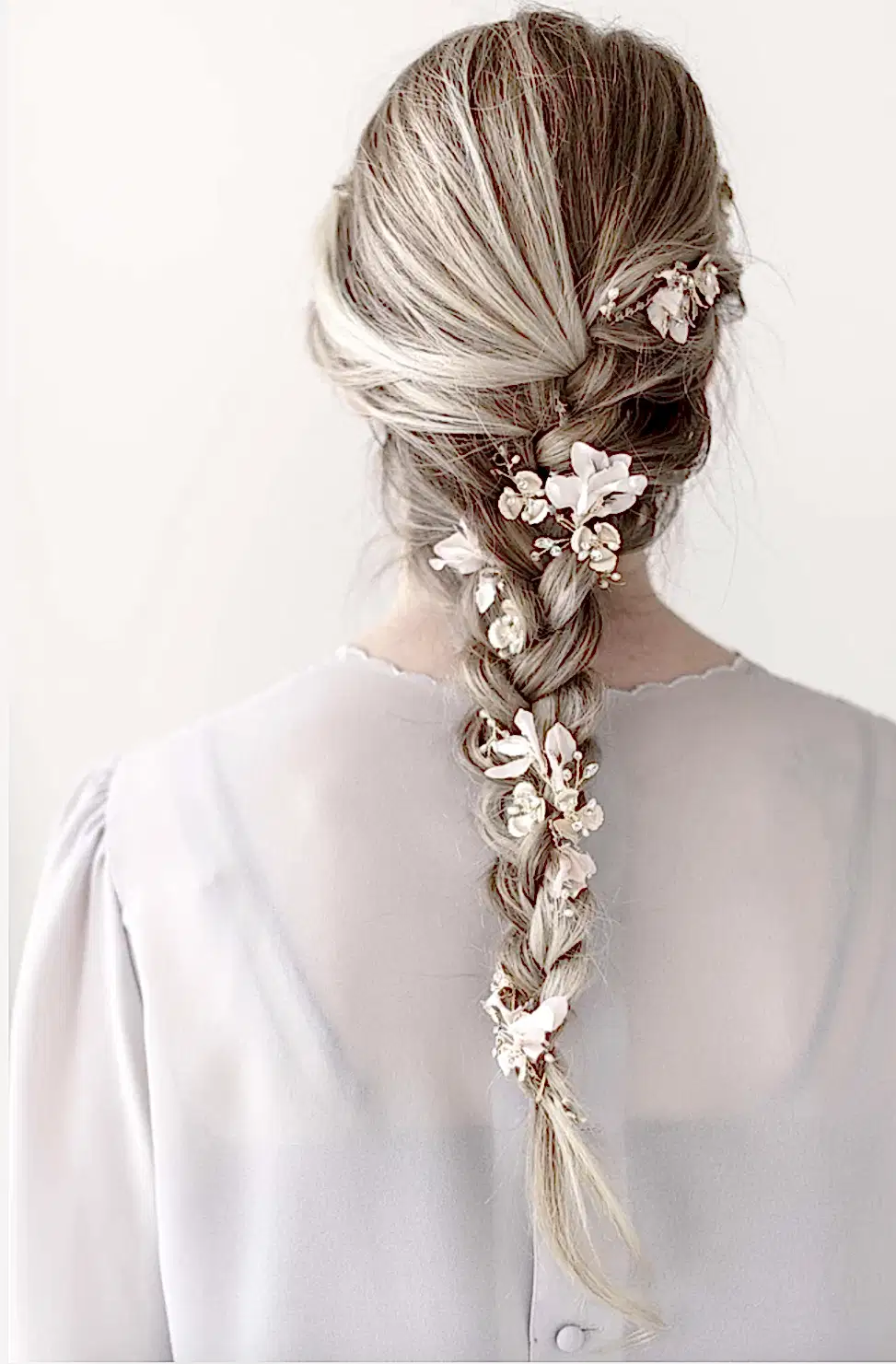 Extra-long blushing blossom and crystal hair vine