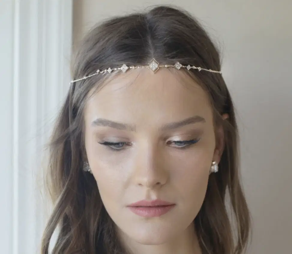 Crystal forehead chain wedding headpiece