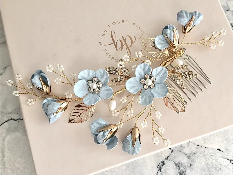 Elodie blue floral hair comb