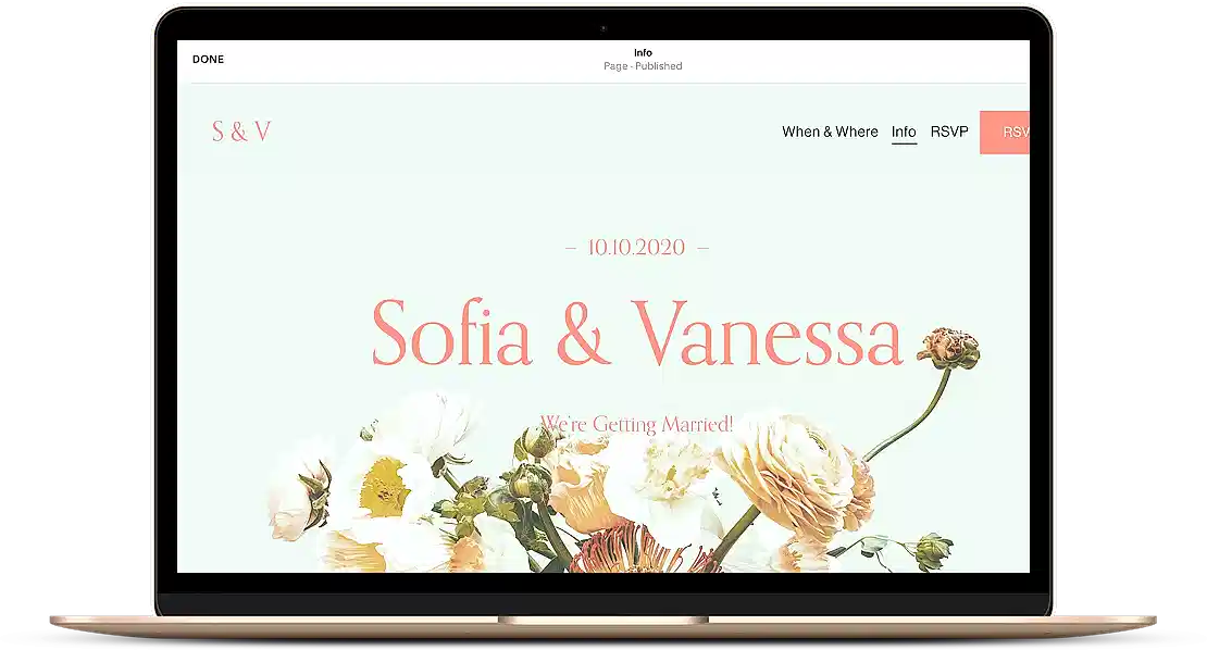 An example of a finished wedding website.