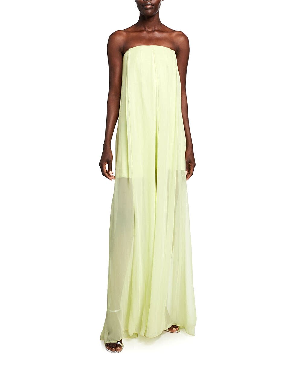 A lime green flowy wedding jumpsuit.