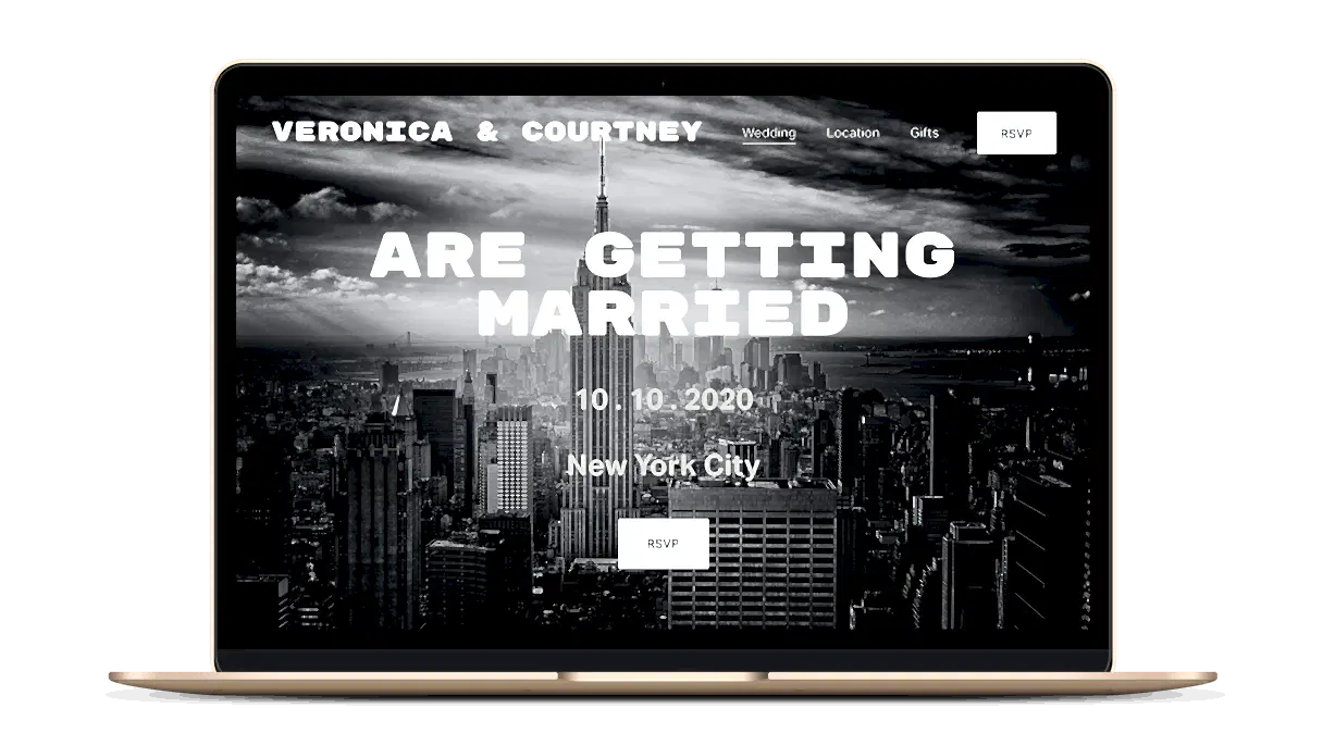 A sample wedding website template on Squarespace with a urban city look.