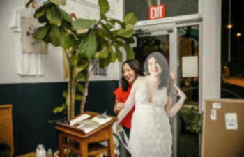 Chelsea poses with Meg's cutout