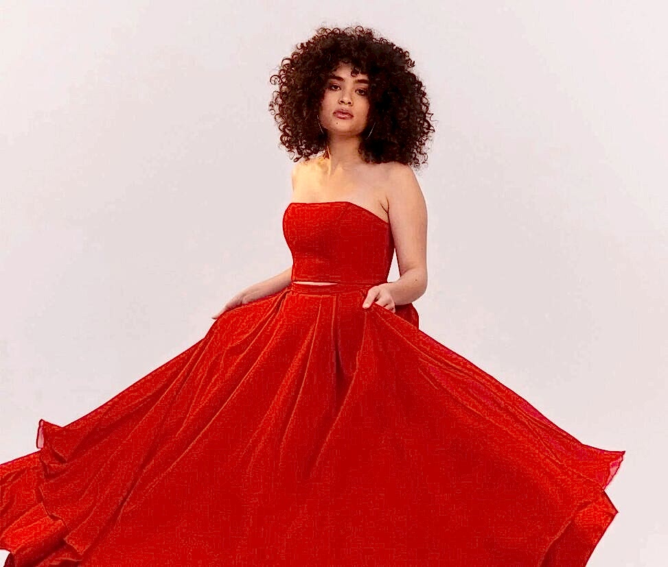 A elegant flowy red dress.
