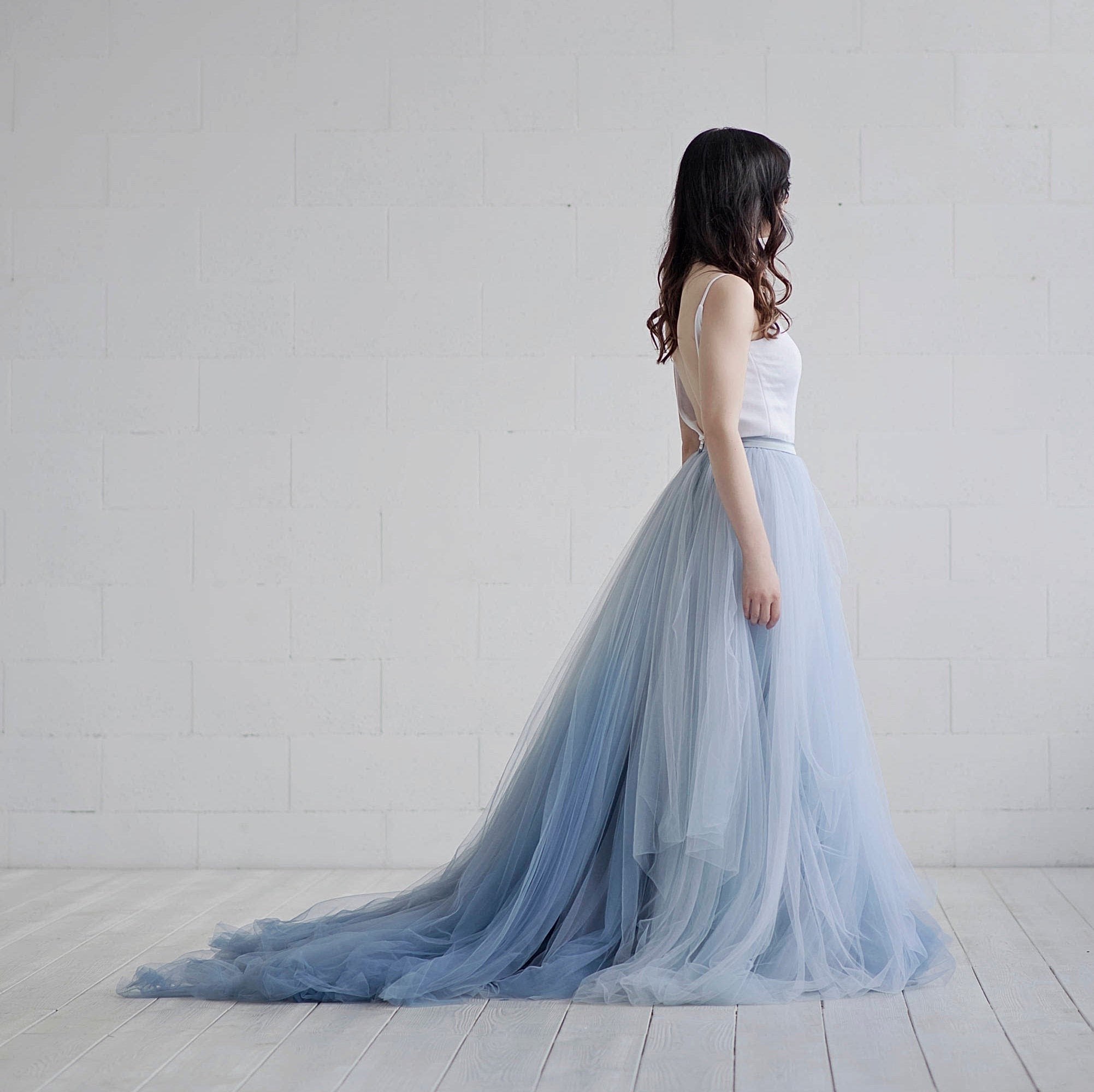 An ombre blue sky tulle skirt.