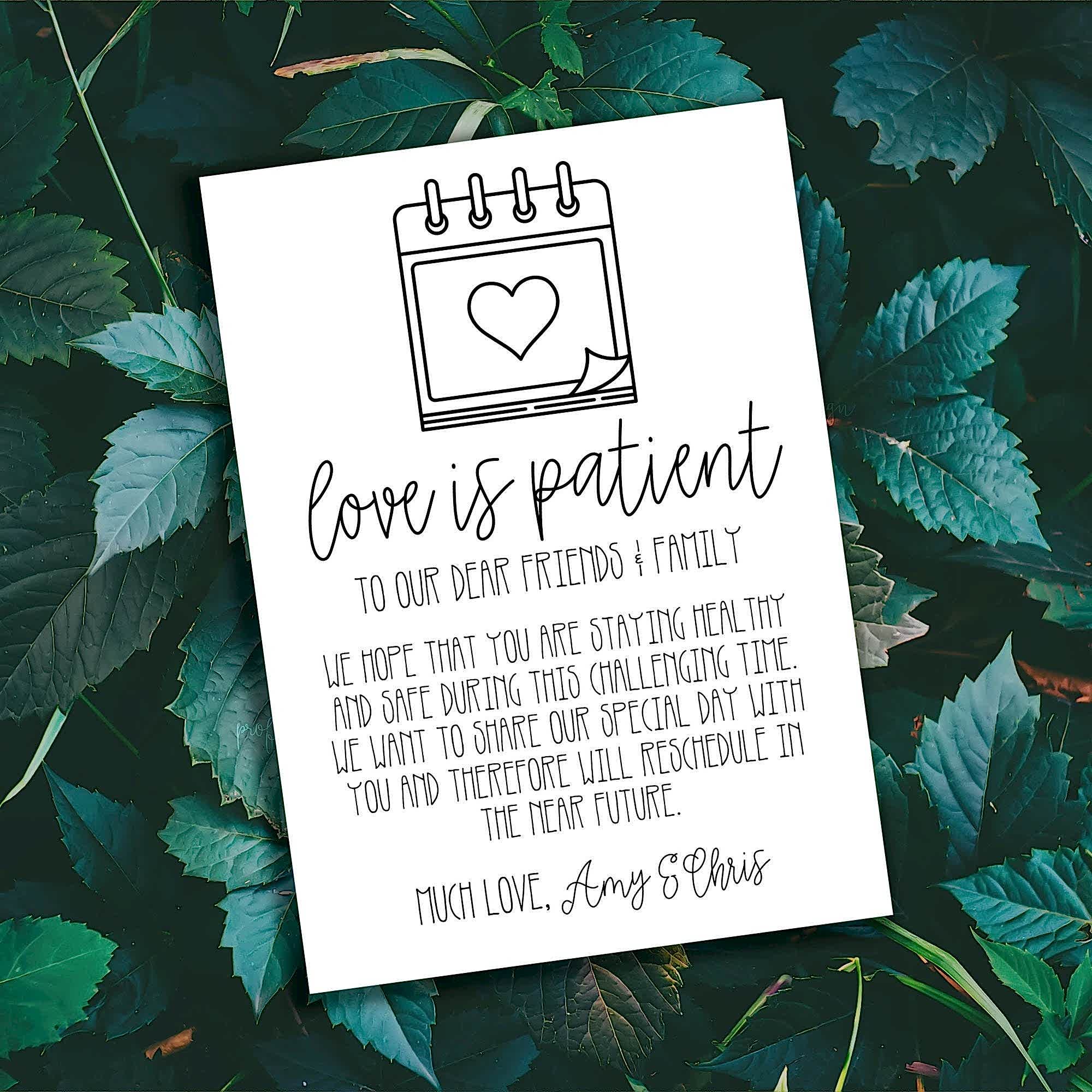 doodle style card that says love is patient