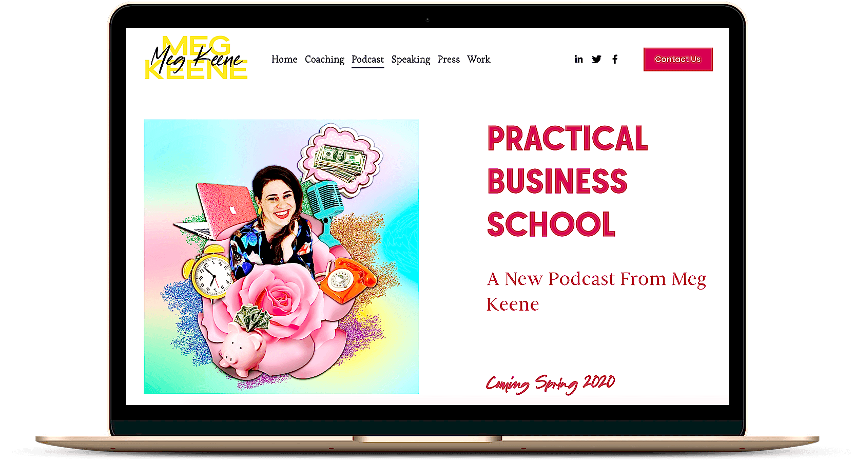 Image of computer with megkeene.com squarespace personal brand website.