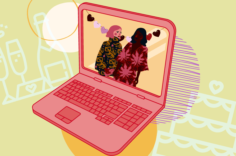 Virtual wedding on a laptop
