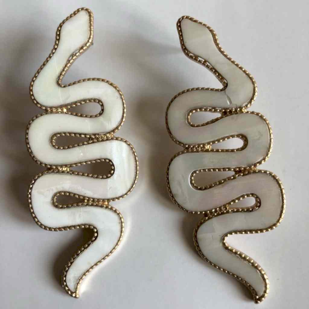white abalone snake earrings