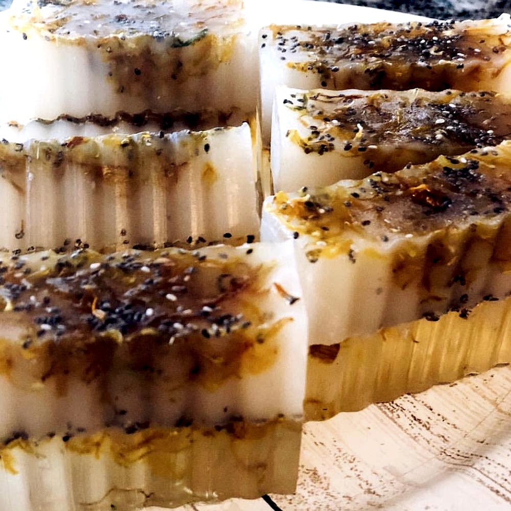 chopped soap bars with gold bases