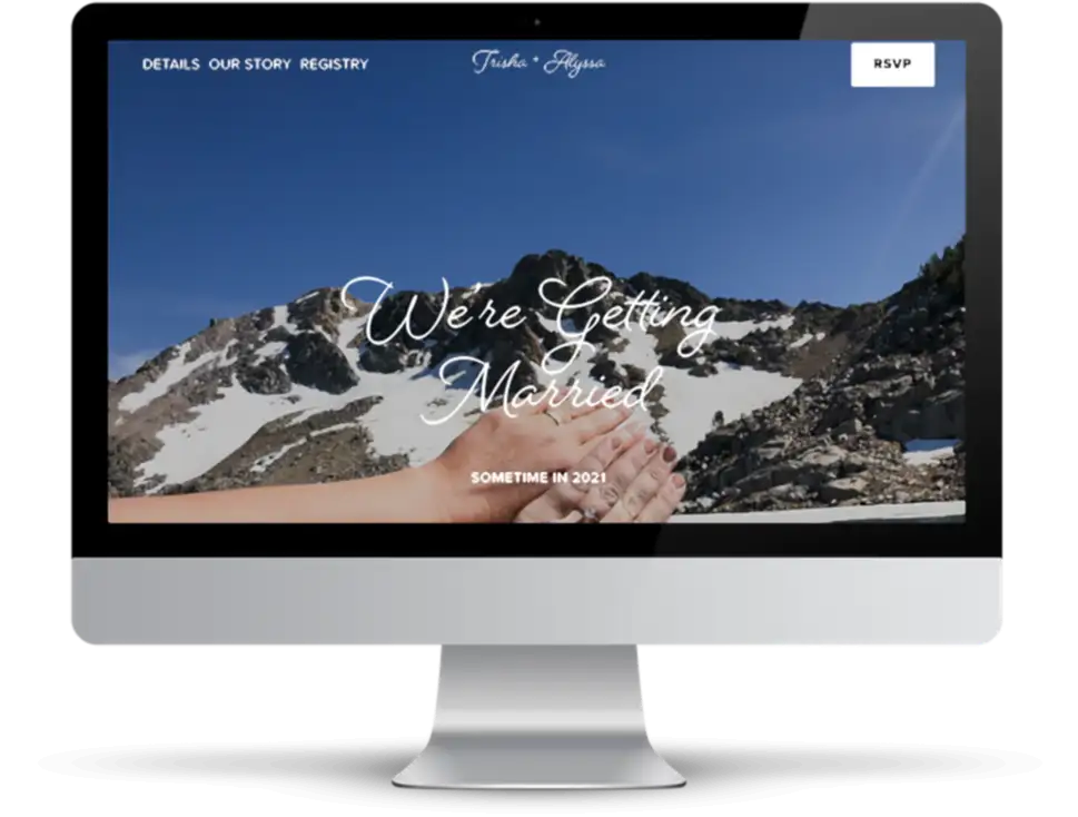 Desktop computer showing a Squarespace wedding website