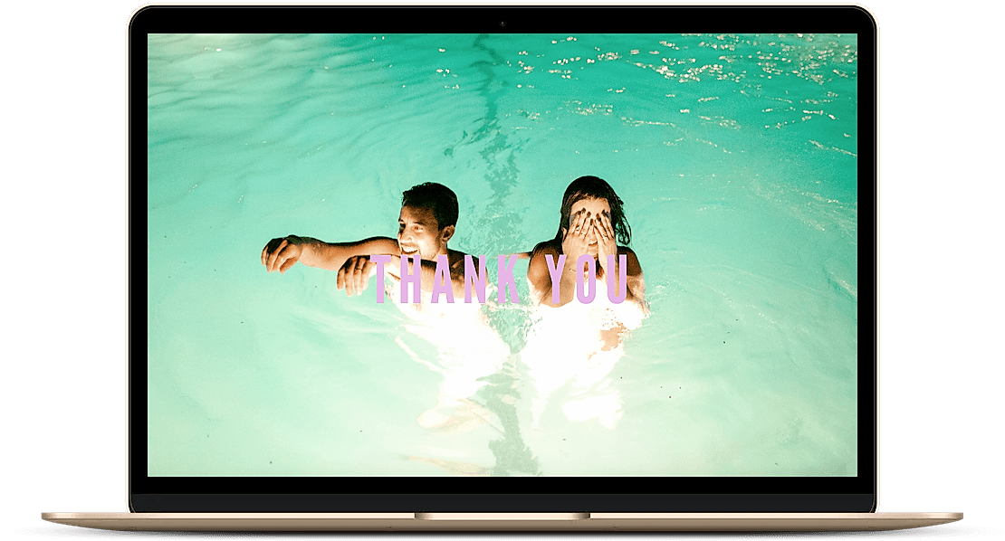 Simple thank you page of wedding website on laptop