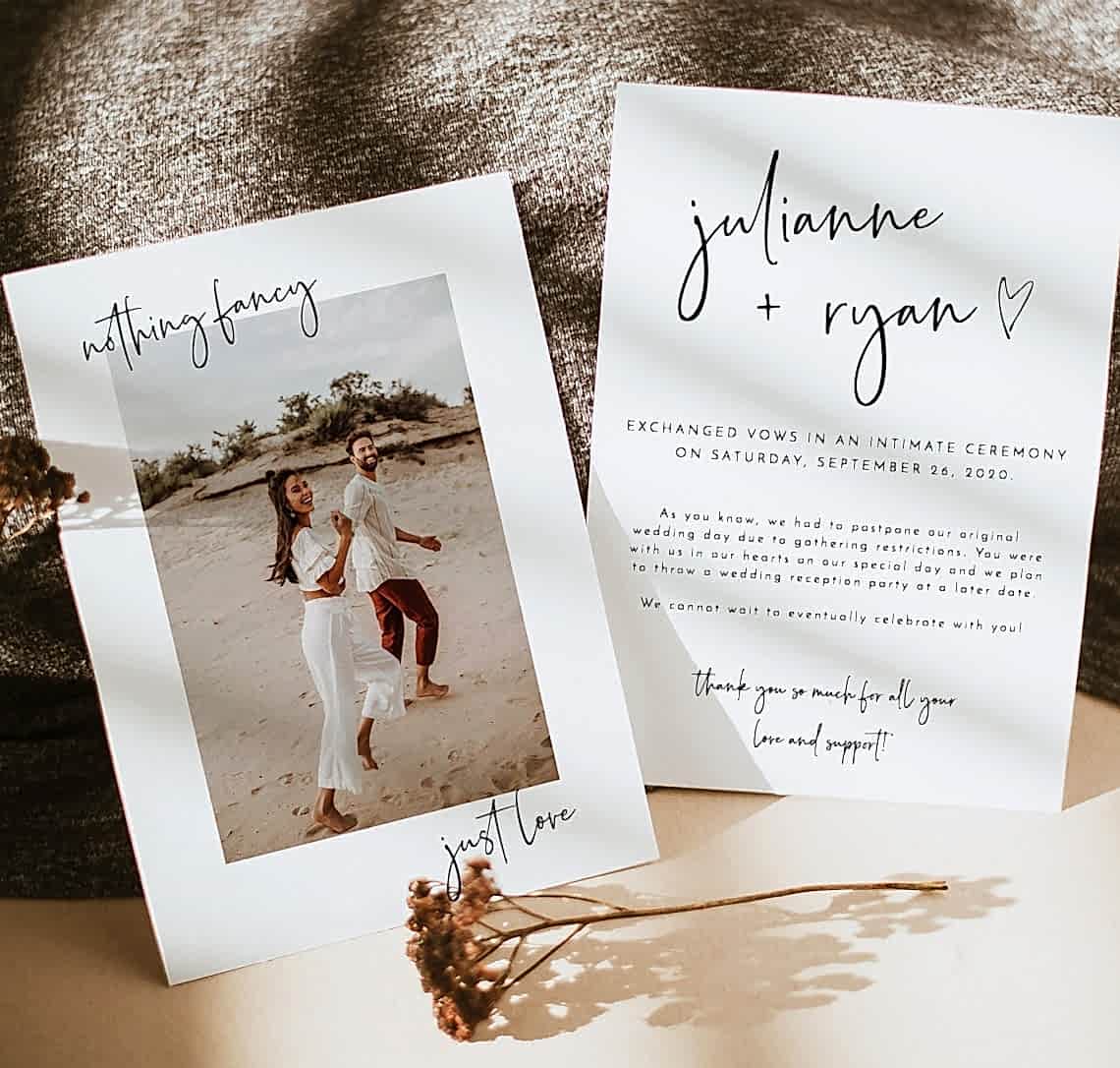 nothing fancy black and white script announcement