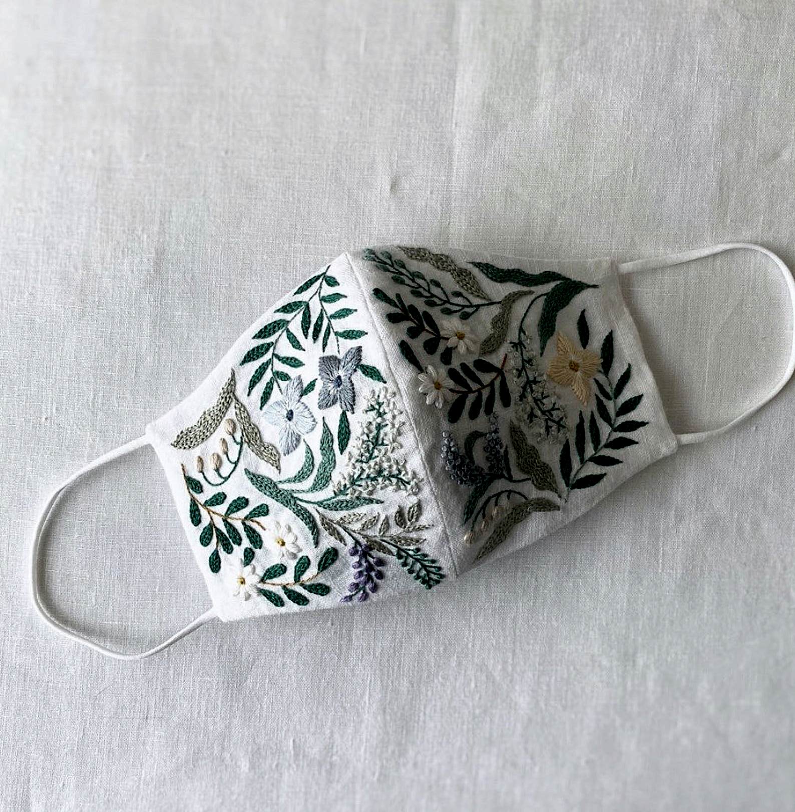 white embroidered wedding face mask