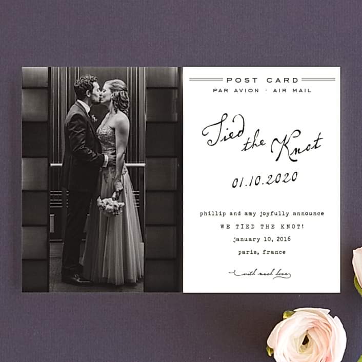 vintage postcard style card with photo of couple kissing