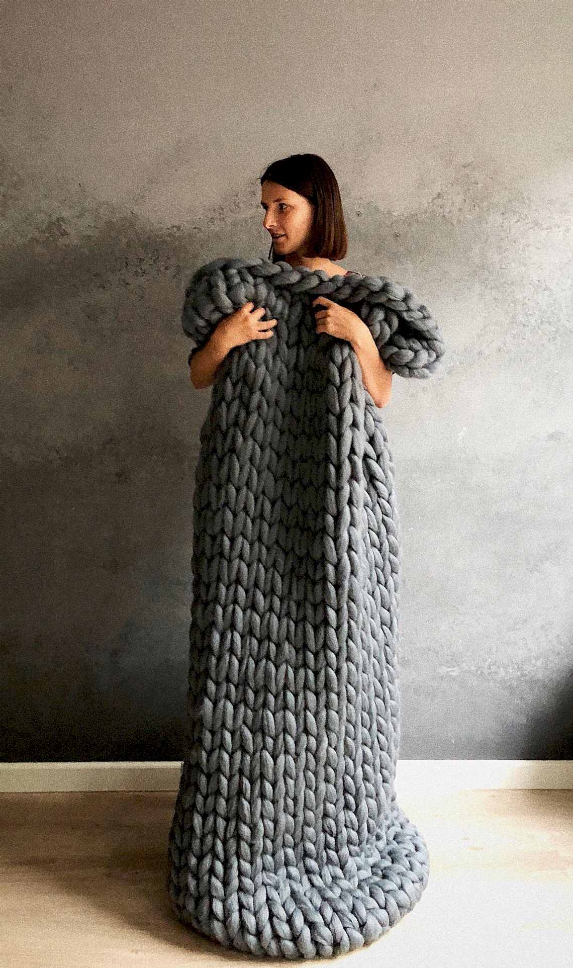 for an extra cozy anniversary gift consider this chunky grey knit blanket
