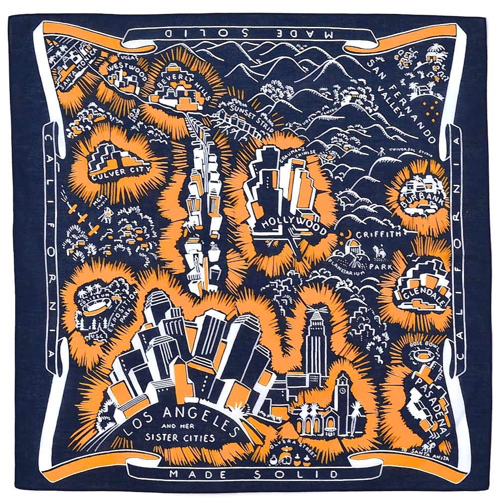 Artistic Los Angeles map printed on a bandana