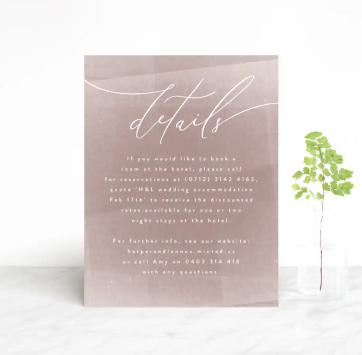 Simple wedding invitation detail card from Minted