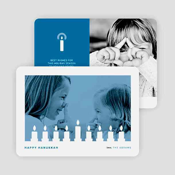 blue and white menorah card