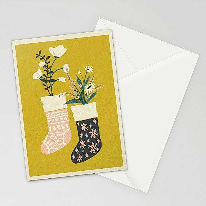 yellow stocking illustrated holiday cards